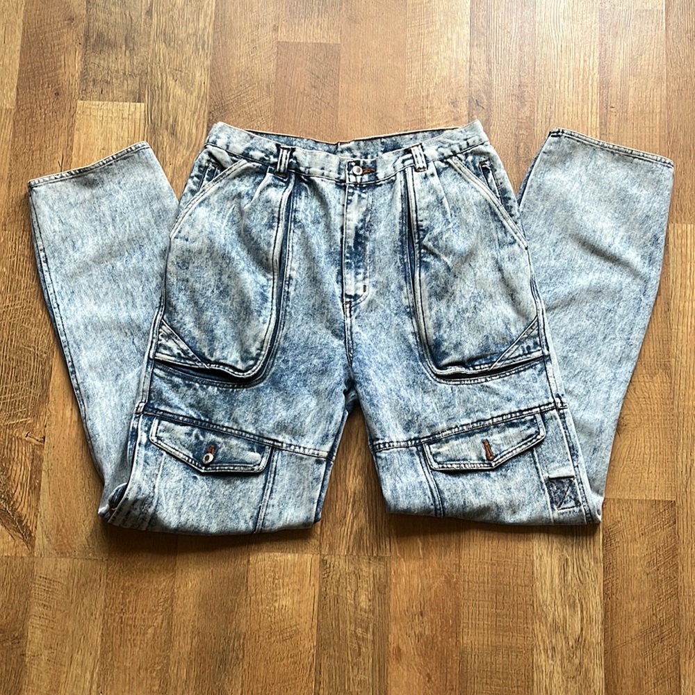 Todays News Acid Wash Vintage Jeans w/ Cargo Pockets